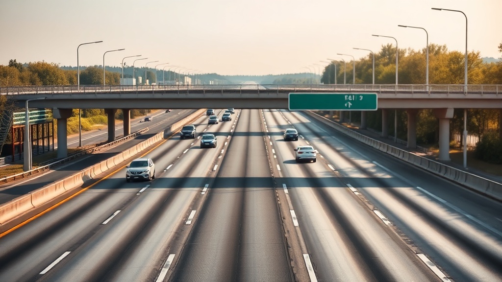 고속도로의 여러 차로가 명확하게 구분되어 있는 도로 전경 이미지